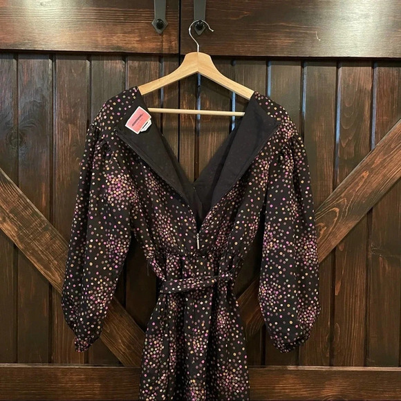 Kate Spade Disco Dots Jumpsuit Size 0 Long Sleeve Polka Black Wrap Front 6465 - Picture 8 of 10